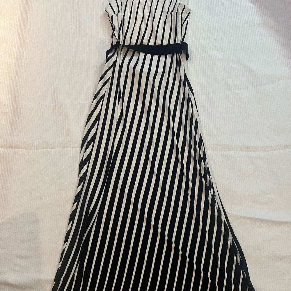 Elegant Black and White Striped Dress